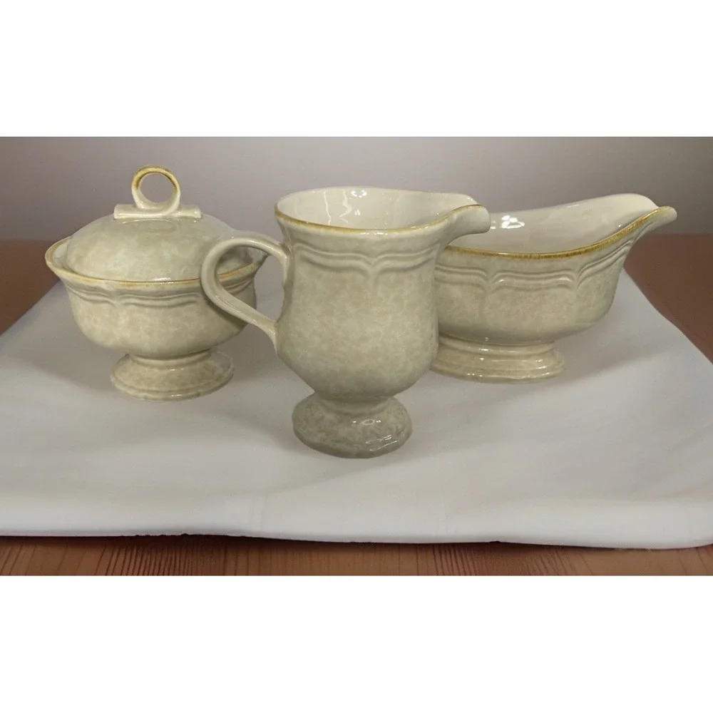 Mikasa FG 000 Country Charm Set Gravy Boat Creamer-Sugar Bowl W/Lid VintageJapan